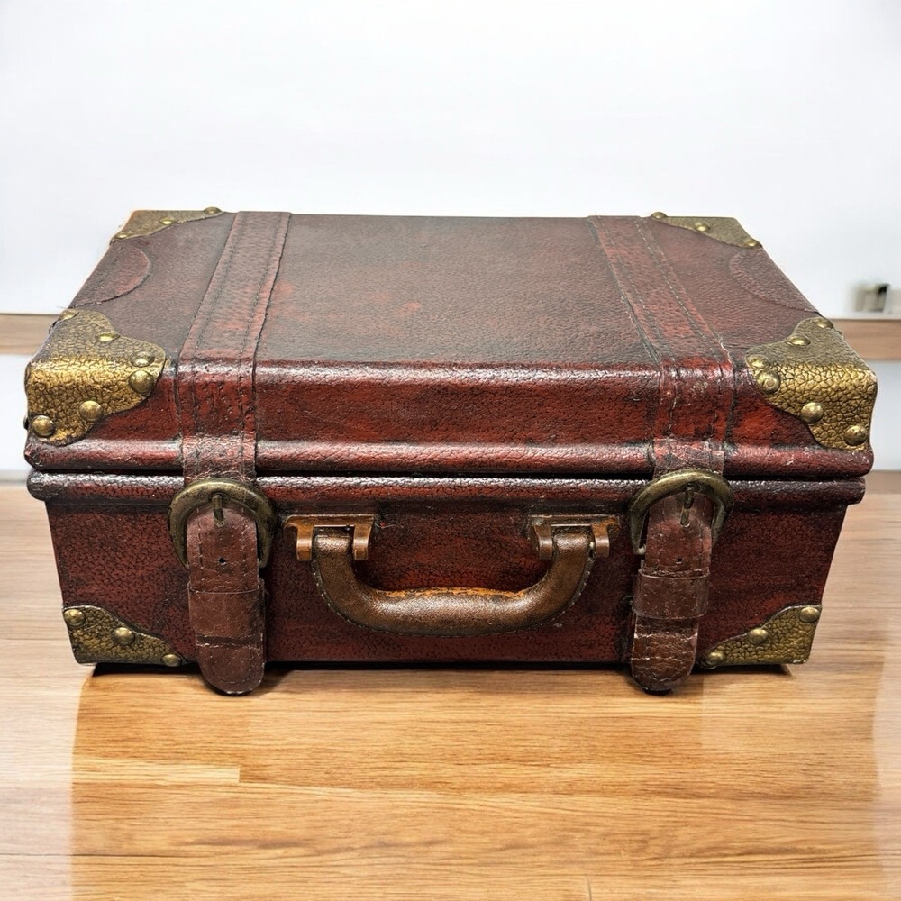 Faux Leather Trunk Brown‎ with Brass Edges Decor or Display